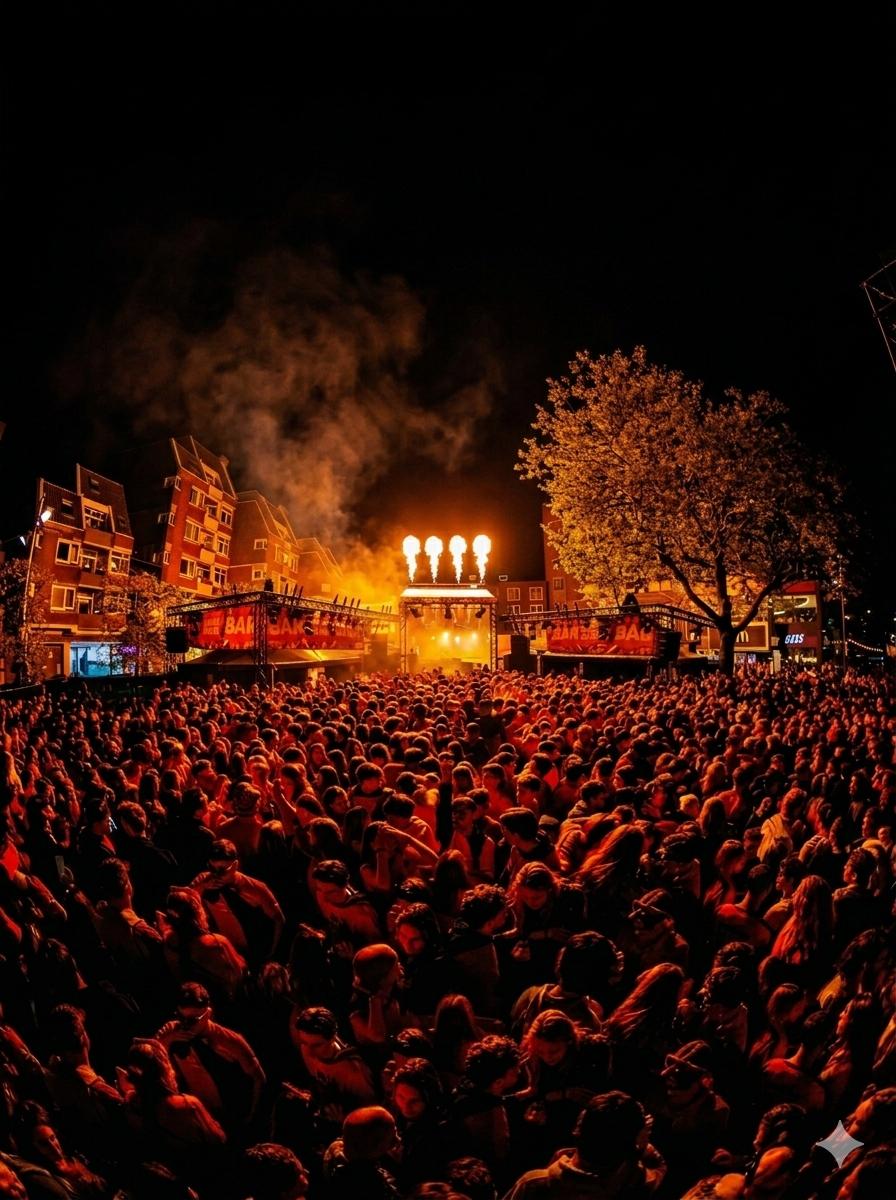 Daan Geeven live op een festival met vuur en publiek
